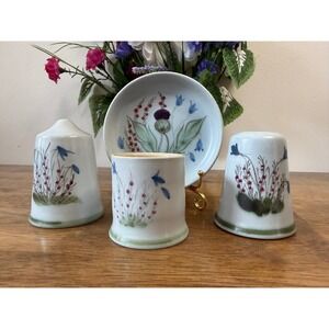 Vintage Bochan Pottery Scottish‎ Floral Condiment Set Made in Scotland